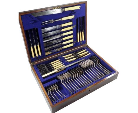 A 20thC canteen of silver plated cutlery, by Harrison Brothers &amp; Howson, old English pattern, settings for six, in oak ca