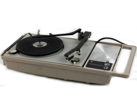 A vintage Challenge C record player turntable, in fitted case, 48cm W.  