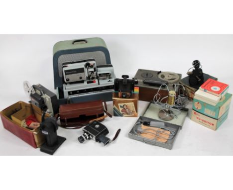 Various vintage recording equipment, etc., a Model T Fourtrack Tanberg recorder, 40cm W, cased Heurtier P6-24 projector, boxe