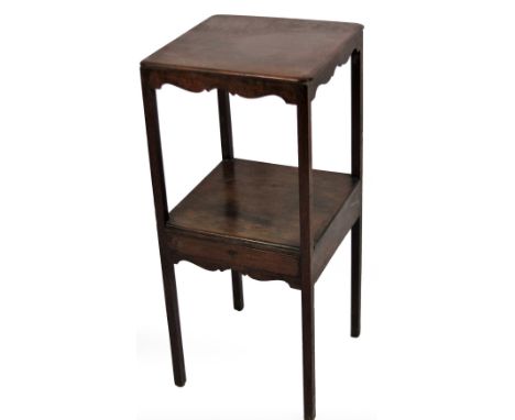 A 19thC mahogany side table, the rounded top raised above a shelf, on square stiles, 82cm H, 35cm W, 35cm D.