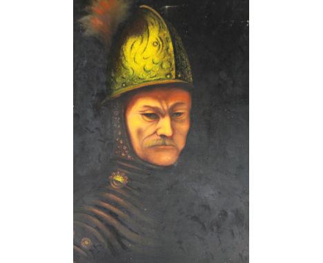 20thC School.  Conquistador portrait, quarter profile, oil on canvas, unsigned, 91cm x 64cm.