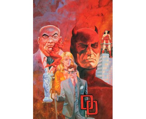 By &amp; After Gray Morrow.  Dare Devil montage, First Team Press, lithograph, signed to the mount, 46cm x 33cm.