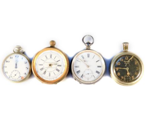 An early 20thC pocket watch, with 4.5cm Roman numeric dial and subsidiary Arabic second hand, in an engine turned case with v