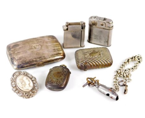 A George V silver cigarette case, of oblong form, partially engine turned with vacant cartouche,  Birmingham 1928, 8cm W, 2oz