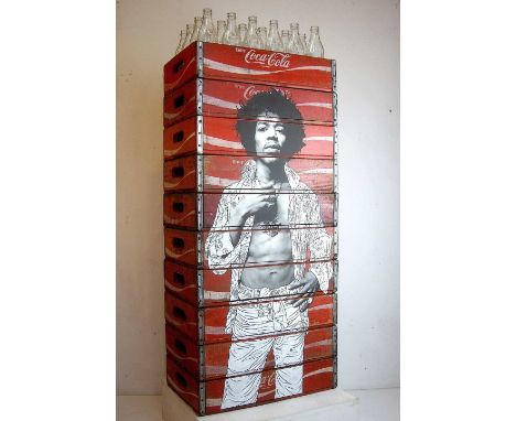 ‘Jimi Hendrix On Coke Crates’ (2020)Paper Collage on Vintage Coke Crates Size: 114 x 47 x 31 cm(Please refer to department fo