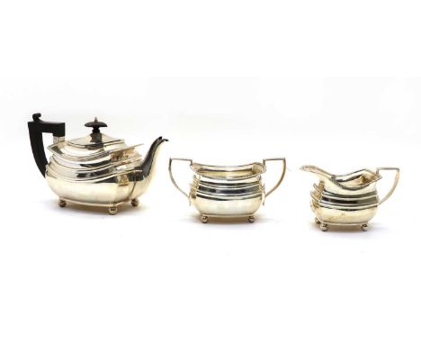 A silver three piece tea service, by S Blanckensee &amp; Son Ltd, Chester 1927, teapot 26.5cm wide, 33.4ozt Condition report: