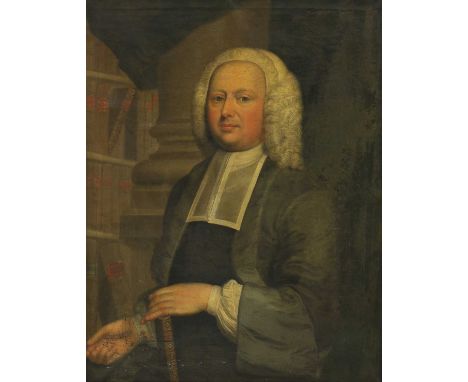 Nathaniel Brown (fl.1742-1771)Portrait of the Reverend Mr Simpson of Coventry, half length, in clerical robes, in a library;P