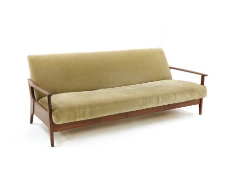 A teak 'Sunresta' sofa/daybed, mid-20th century, with shaped arms, 198.5cm wide, 83cm deep, 77cm highCondition report: Some k