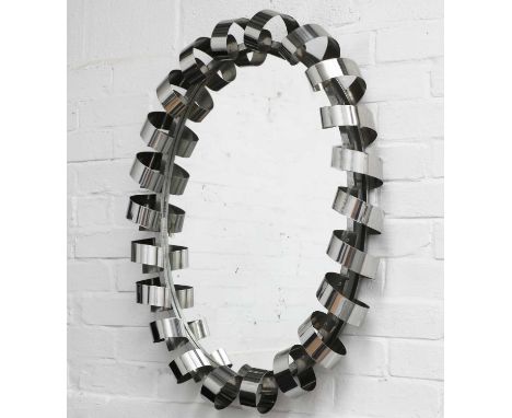 An Italian chrome mirror, 1970s, with a spiral chrome frame, 60cm wide, 80cm highCondition report: Raised away from wall, pos