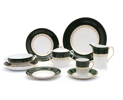 A Spode eight-setting part-dinner service, in the 'Green Velvet' pattern, no. Y7869, including eight dinner plates, eight des