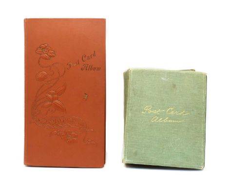 Two Edwardian postcard albums, the first green, with approx. 200 cards, many of Ipwich and other Suffolk locations, Windsor c