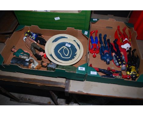 Two boxes of Action figures to include: Action Man and Spider man, etc.