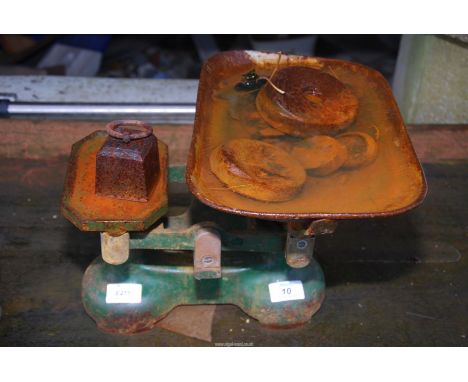 A vintage shop scales.