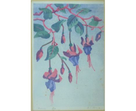 M.C Romanes  Fuschias,  coloured Screen print, signed in pencil and numbered 1/18, in giltwood frame, 17 x 25cm 