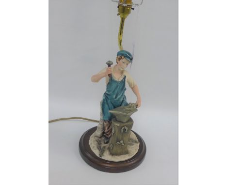 Capodimonte table lamp base - The Blacksmith, on circular wooden base, height excluding fitting 41cm 