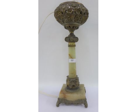 Vintage onyx table lamp base, height excluding fitting 53cm 