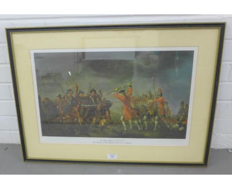 Sir David Mourier (1705 - 1770) An Incident in the Rebellion of 1745, or Culloden, a coloured print in a glazed  Hogarth fram