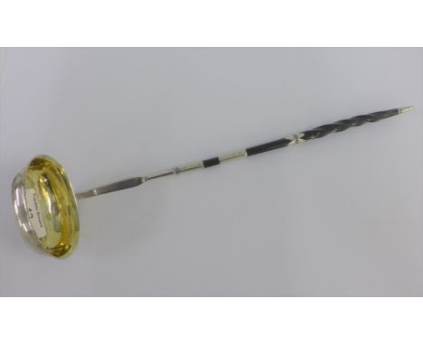 Scottish silver gilt toddy ladle, the bowl with an engraved monogram, unmarked 36cm long 