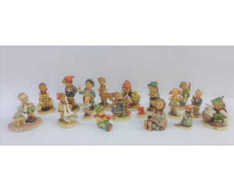 Collection of seventeen various Hummel and Goebel figures to include Little Hiker and Farm Boy etc, tallest 14cm, (17)  