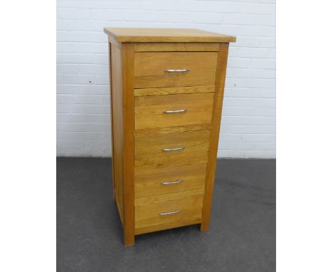 Contemporary light oak chest with five short drawers, 105 x 42 x 45cm 