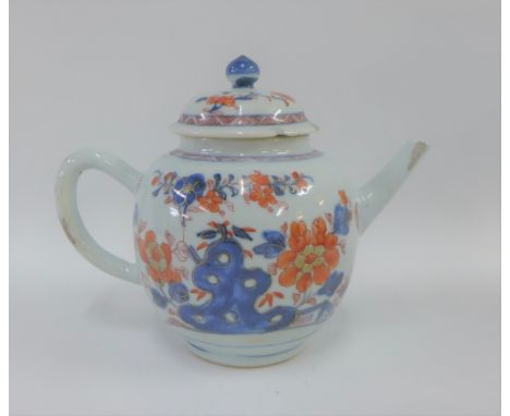 Chinese Imari porcelain teapot and cover, typically painted with flowers and foliage, 14cm high (a/f) 