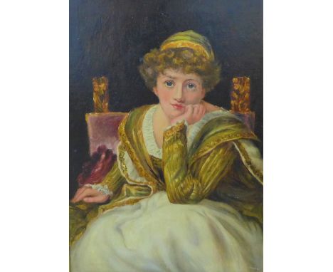 Portrait of a young girl modelled seated, oil on canvas, apparently unsigned,in a giltwood frame, 47 x 67cm 