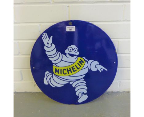 Vintage Michelin blue, yellow and white enamel sign of circular shape, 40cm diameter 