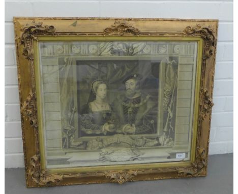 Mary Queen of France &amp; Charles Brandon Duke of Suffolk, 18th century engraved print contained under glass in an ornate gi