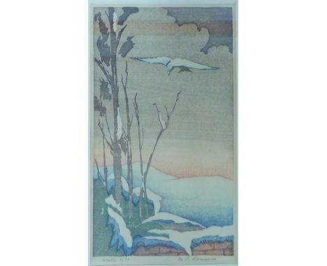 MC Romanes,  Winter, Coloured Screen print, singed in pencil and numbered 7/30, in glazed frame, 13 x 23cm 