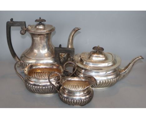 A George V demi-fluted silver four piece tea and coffee service, John Henry Potter, Sheffield, 1911, gross 65oz.CONDITION: En