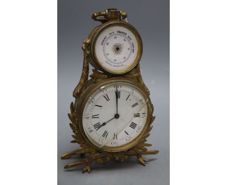 An ormolu desk timepiece and aneroid barometer, height 21cm