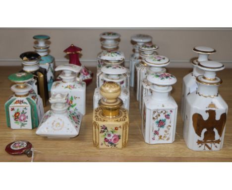 Sixteen 19th century French porcelain scent bottles and a small flask (17)