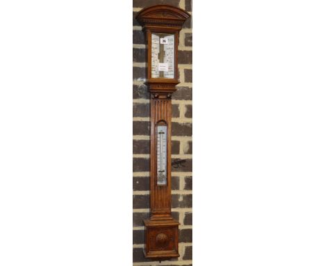 Stanley of London Bridge - Victorian oak stick barometer, H.102cm