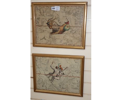 De La Hove after Andreas Stech (1635-1697), two coloured engravings, 'Gemini' and 'Carpricornus', 30 x 38cmCONDITION: Both lo