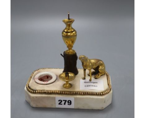 A Weekes marble and gilt metal inkwell, height 14.5cm