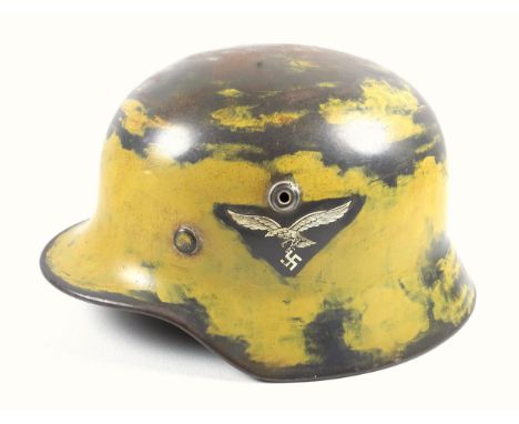 WW2 German Army ' Luftwaffe ' M35 pattern Stalhelm steel combat helmet. Two Luftwaffe decal emblems, one to to each side. The