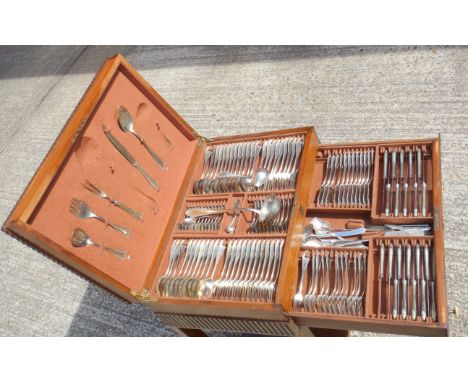 Suite of German silver plated 'Silvia' pattern cutlery, comprising 12 fish knives, 12 forks, 10 table knives, 11 forks, 13 sp