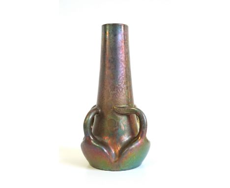 A (Vallauris) possibly Massier pottery Art Nouveau Studio vase with all over copper, green and purple lustre glaze with styli