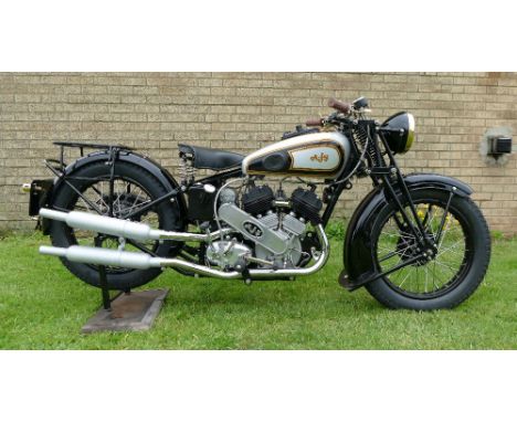 1937 AJS model 37/2, 990 cc. Registration number FNW 366 (non transferrable). Frame number 907. Engine number 2413. Joe Steve