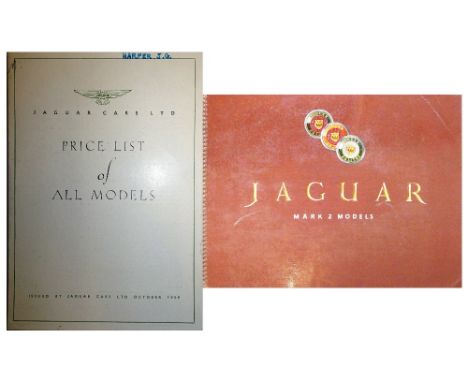 1959 Jaguar Mark 2 Models a ring bound brochure, together with a price list booklet of all models.