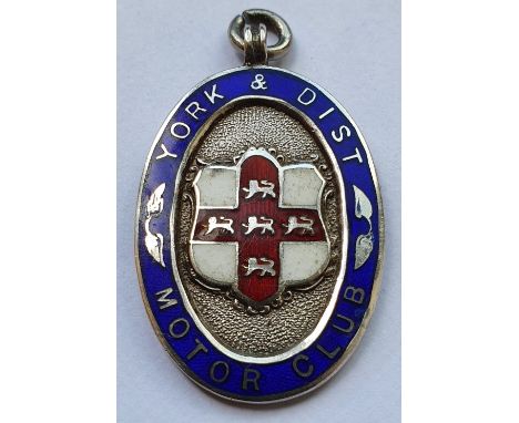 York &amp; District Motor Club - a silver and enamel medallion, by Fattorini &amp; Sons, Birmingham 1927, inscribed York Spee