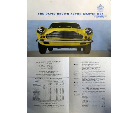 1959 Aston Martin DB4 original brochure, six pages, in English, French, German and Italian, together with a price list for th