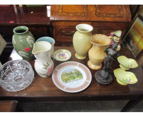 Ceramics to include two Carlton ware footed dishes, a glass bowl and a French spelter figurine 