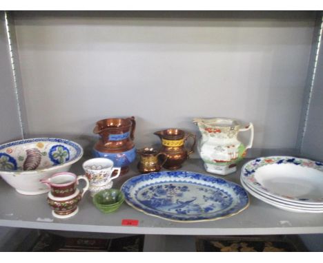 A selection of 18th/19th century and later ceramics to include a Chinese blue and white oval dish (restored), French faience 