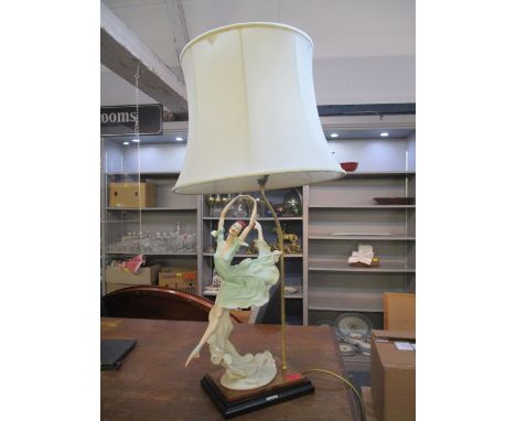 A Giuseppe Armani Capodimonte porcelain composition figural table lamp of a dancer mounted on a stepped base, with fabric sha