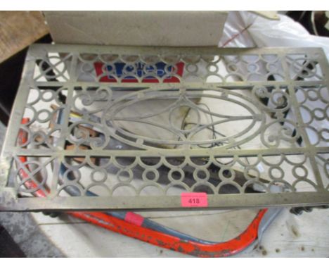 A mixed lot of tools and accessories, a large brass trivet and a wooden embroidery frame