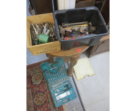Tools to include a Kamasa socket set, a Record plane and other hand tools 