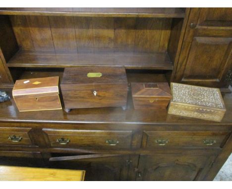 Four 19th century and later boxes to include a Regency rosewood tea caddy 