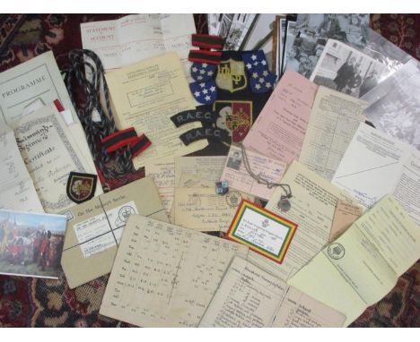 Royal Army Education Corps, 5th Royal Innerskilling Dragoon Guards ephemera, cloth badges and tag relating to Private Daniel 