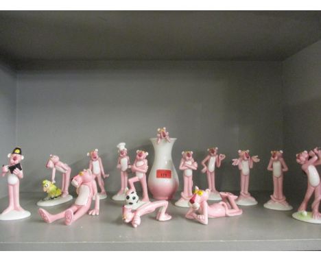 A collection of fourteen UAC Geoffrey, circa 1980s, ceramic Pink Panther models in various poses A/F(Condition: one model has